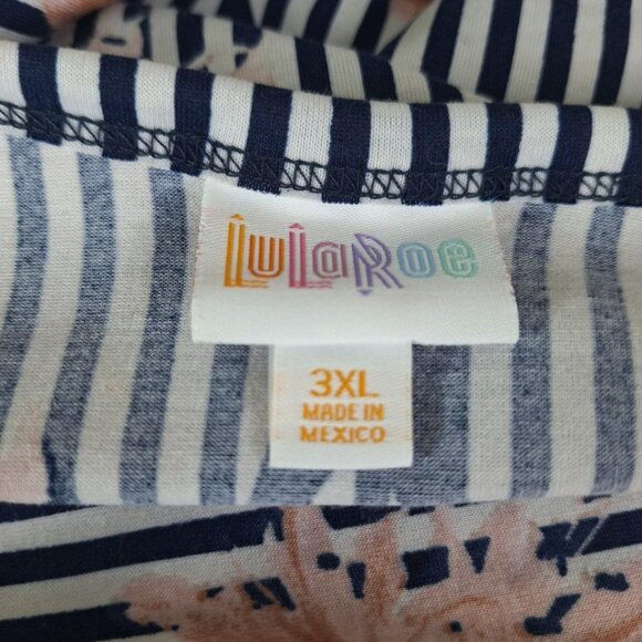 Lularoe Dress Pockets Marly Stripes Floral Womens Plus Size 3X Short Sleeved - Picture 4 of 8